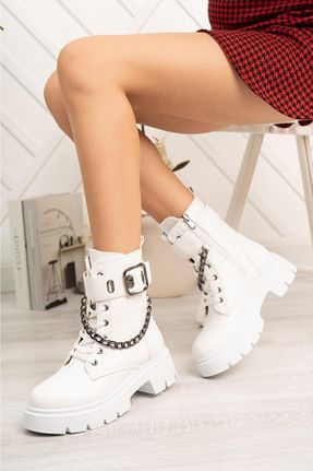بوت / نیم بوت سفید زنانه چرم مصنوعی Aleza Shoes - کد 346507797