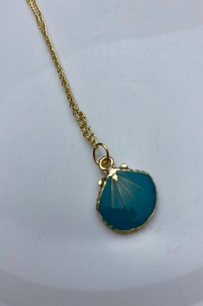 گردنبند جواهر فیروزه ای زنانه روکش طلا Bourgogne2021 - کد 347172170