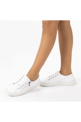 کفش اسنیکر سفید زنانه چرم طبیعی بند دار چرم طبیعی کد 337070314