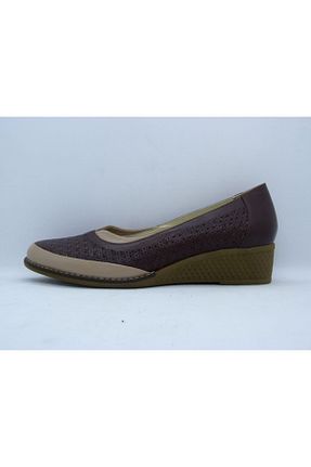 کفش پاشنه بلند پر قهوه ای زنانه پاشنه کوتاه (1 - 4 سانتی متر) VİNİCCİ AYAKKABI - کد 50745642