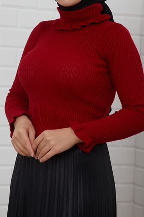 بلوز حجاب زرشکی زنانه تریکو ALLMİRA FASHION - کد 74590434