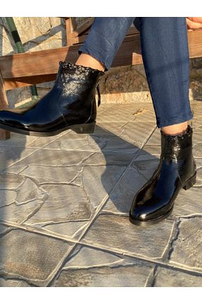 بوت / نیم بوت مشکی زنانه چرم خالص Elegant Ayakkabı - کد 74950159
