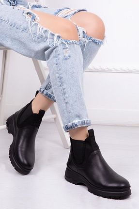 بوت / نیم بوت مشکی زنانه چرم خالص Deripabuc - کد 36712151