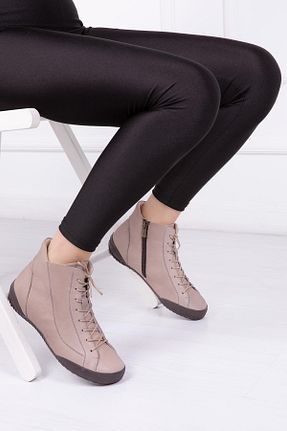 بوت / نیم بوت طوسی زنانه چرم خالص Deripabuc - کد 34196784
