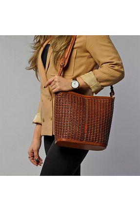 کیف پستچی قهوه ای زنانه چرم خالص Gön - کد 69034530