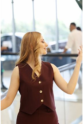 ست بالاتنه و پائین تنه زرشکی زنانه بافتنی OTRA BOUTIQUE - کد 345984436