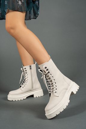بوت / نیم بوت بژ زنانه چرم مصنوعی Riccon - کد 339627332