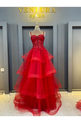 لباس قرمز زنانه بافتنی دانتل رگولار کد 347655245
