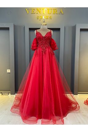 لباس مجلسی و فارغ التحصیلی قرمز زنانه دانتل VENTURA SPOZA - کد 347658966