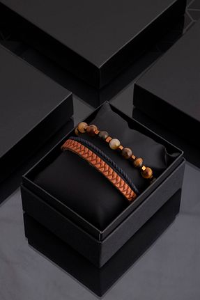 دستبند جواهر قهوه ای مردانه سنگ طبیعی Sortie Aksesuar - کد 347732965