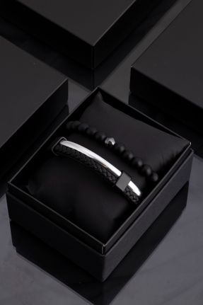 دستبند جواهر مشکی زنانه چرم کد 347781422