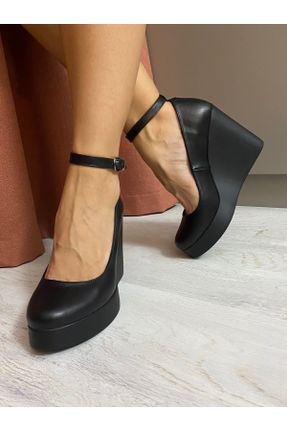 کفش پاشنه بلند پر مشکی زنانه پاشنه متوسط ( 5 - 9 cm ) چرم طبیعی پاشنه پر کد 347929100