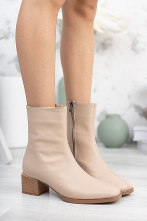 بوت / نیم بوت بژ زنانه چرم مصنوعی SOFT FASHION - کد 348310047