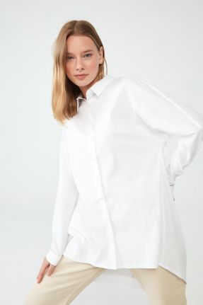 پیراهن سفید زنانه رگولار آستین-بلند کد 114376989