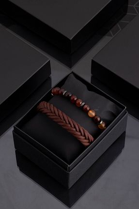 دستبند جواهر قهوه ای مردانه سنگ طبیعی Sortie Aksesuar - کد 349903792