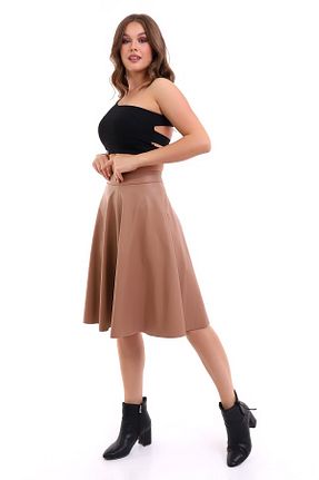 دامن بژ زنانه چرم مصنوعی Winmoda34 - کد 350323386