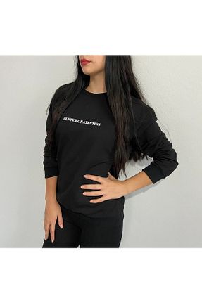 سوئیشرت مشکی زنانه چاپی Jeune Femme - کد 350385746