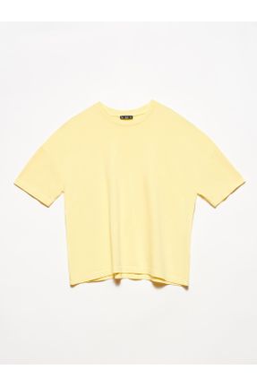 تی شرت زرد زنانه رگولار یقه گرد تکی بیسیک کد 87946924