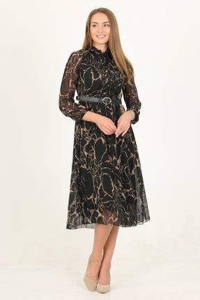 لباس مشکی زنانه بافتنی شیفون رگولار آستین-بلند کد 350259490