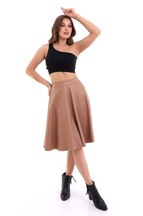 دامن بژ زنانه چرم مصنوعی Winmoda34 - کد 350323386