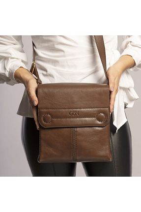 کیف پستچی قهوه ای زنانه چرم خالص Gön - کد 64579396