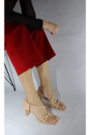 صندل بژ زنانه پاشنه ضخیم Ömer Ediz Shoes - کد 75430310