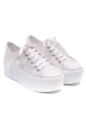 کفش پاشنه بلند پر سفید زنانه پاشنه متوسط ( 5 - 9 cm ) پارچه نساجی کد 76193436