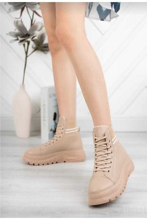 بوت / نیم بوت بژ زنانه چرم مصنوعی Alya Shoes - کد 353244266