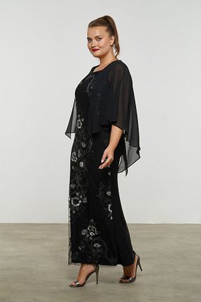 لباس مجلسی سایز بزرگ مشکی زنانه یقه مربعی MİYORO - کد 353987733