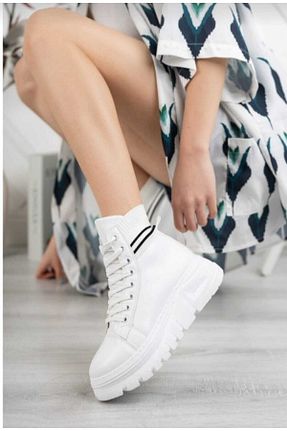 بوت / نیم بوت سفید زنانه چرم مصنوعی Alya Shoes - کد 353248653