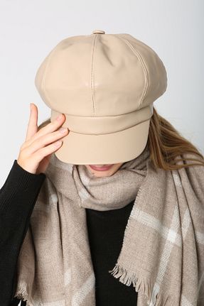 کلاه بژ زنانه چرم مصنوعی MARBERRY - کد 353312999