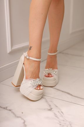 کفش پاشنه بلند کلاسیک سفید زنانه پاشنه پلت فرم پاشنه بلند ( +10 cm) ساتن کد 353764353