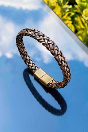 دستبند جواهر قهوه ای مردانه چرم خالص TREND COLLECTİON - کد 230106532