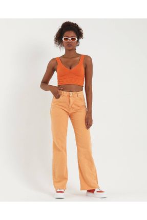 شلوار جین نارنجی زنانه فاق بلند بلند کد 344071373