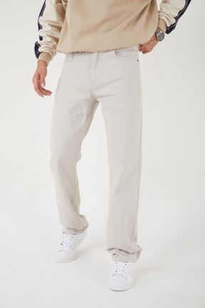 شلوار جین بژ مردانه پاچه راحت ساده جوان بلند کد 350397861
