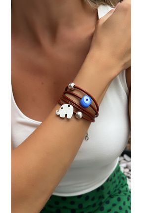 دستبند جواهر قهوه ای زنانه چرم طبیعی کد 320209475
