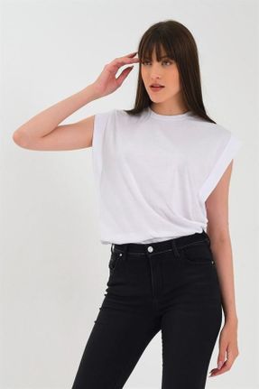 تی شرت سفید زنانه اورسایز یقه گرد پنبه (نخی) تکی طراحی کد 355588911