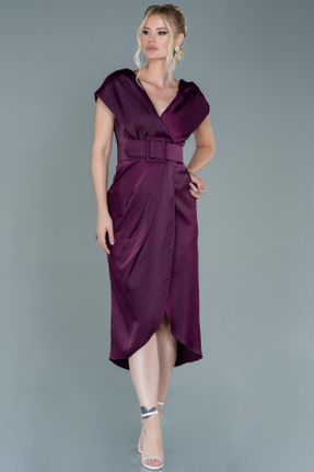 لباس مجلسی زرشکی زنانه ساتن یقه دوبل کد 355200813