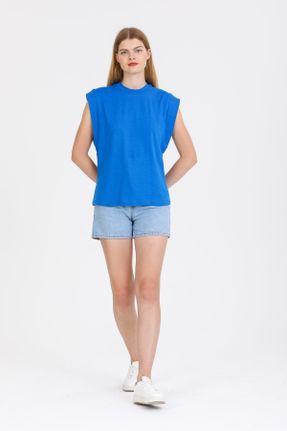تی شرت سرمه ای زنانه اورسایز یقه گرد پنبه (نخی) تکی طراحی کد 355588956