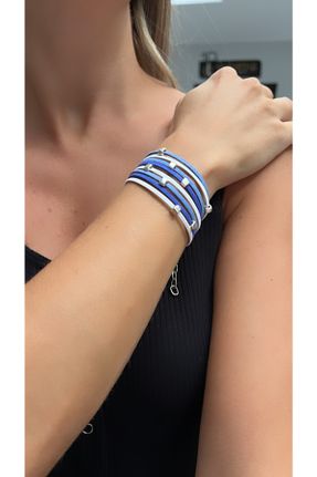 دستبند جواهر آبی زنانه چرم کد 271628199