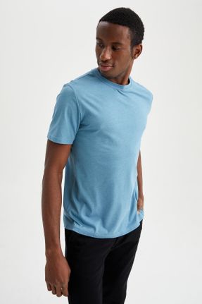 تی شرت آبی مردانه پنبه (نخی) رگولار تکی بیسیک کد 79137906