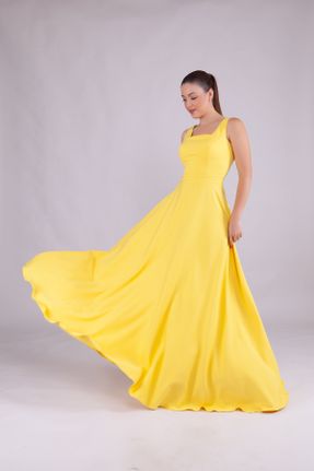 لباس مجلسی زرد زنانه پنبه - پلی استر بدون آستین یقه مربع بدون آستر کد 356664399