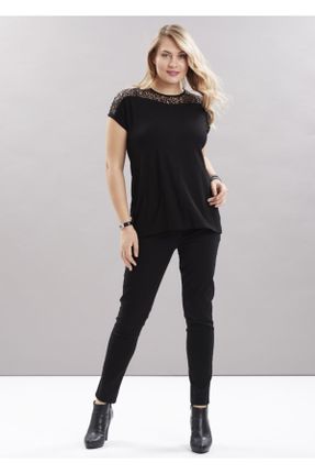 شلوار جین سایز بزرگ مشکی زنانه پاچه تنگ فاق نرمال بلند کد 356100960