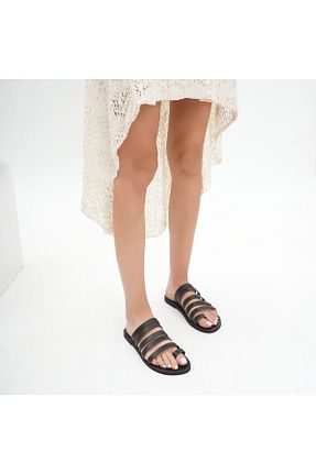 دمپائی قهوه ای زنانه چرم خالص BodrumSandals - کد 356230600