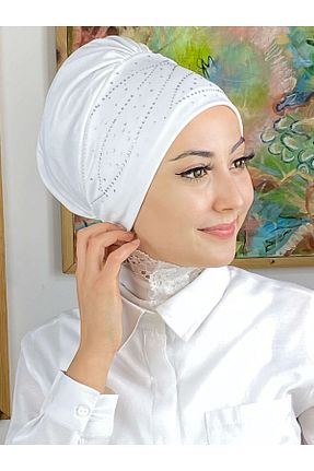روسری سفید کرپ BUTİKAMBAR - کد 356408032