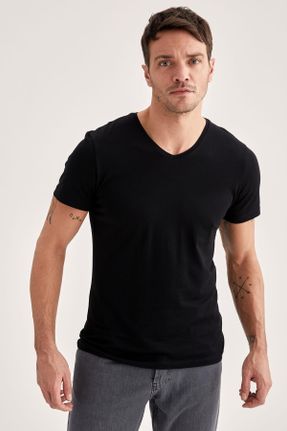تی شرت مشکی مردانه اسلیم فیت یقه هفت مودال تکی بیسیک کد 35040517