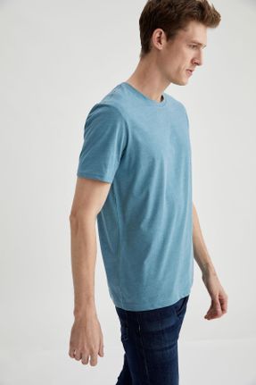 تی شرت آبی مردانه پنبه (نخی) رگولار تکی بیسیک کد 79137906