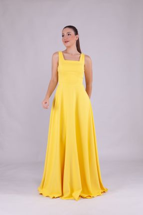 لباس مجلسی زرد زنانه پنبه - پلی استر بدون آستین یقه مربع بدون آستر کد 356664399