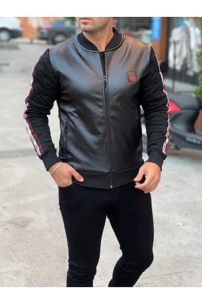 کاپشن مشکی مردانه چرم مصنوعی rvs moda - کد 356863638
