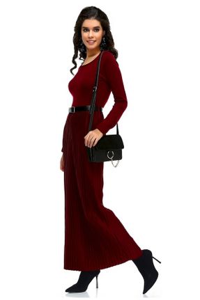 لباس زرشکی زنانه تریکو پنبه - پلی استر - الاستن رگولار آستین-بلند کد 75470452